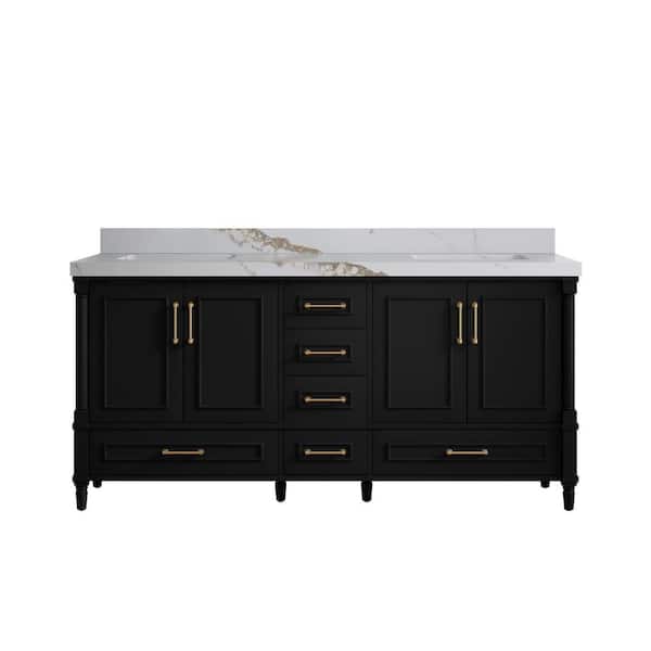 Willow Collections Hudson 72 in. W x 22 in. D x 36 in. H Double Sink Bath Vanity in Black with 2 in. Calcutta Gold Qt. Top