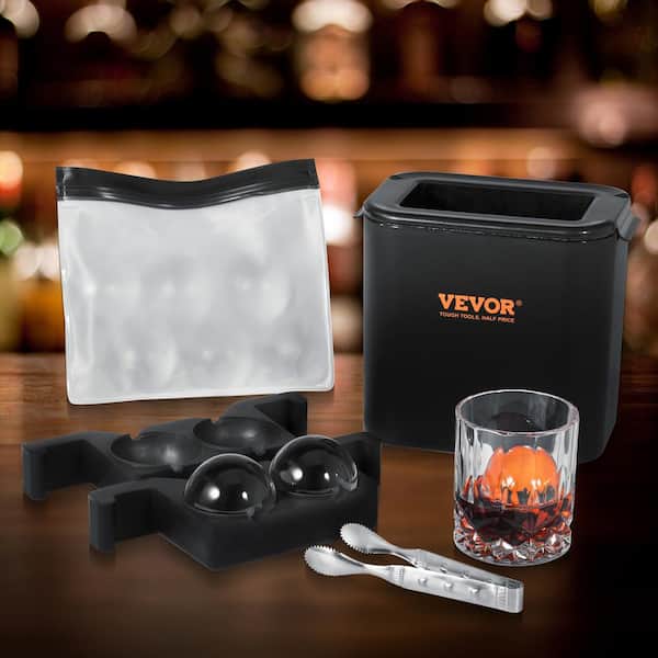 Ice Ball Maker, Black 2.36 in. Ice Sphere Maker with Storage Bag and Ice Clamp, Round Clear Ice Cube 2-Cavity Ice Maker