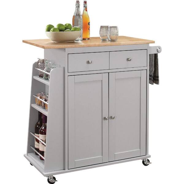 Jayseem Kitchen Storage Island,Rolling kitchen Island on Wheels with Wood  Top, Portable kitchen Island Cart with Towel Rack,Spice Rack and  Drawers,Grey 