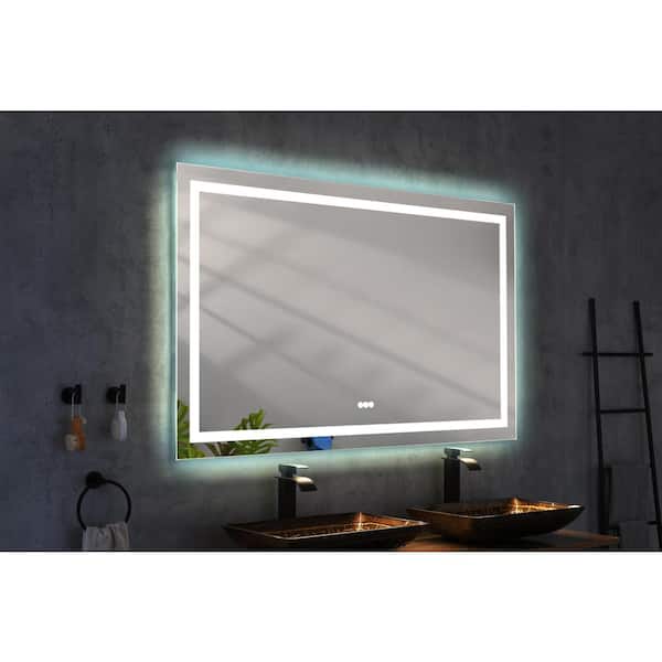 FORCLOVER 72 in. W x 48 in. H Large Rectangular Aluminum Frameless Dimmable LED Anti-Fog Wall LED Bathroom Vanity Mirror in White