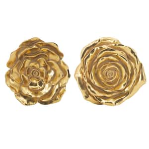Set of 2 Gold Floral Rose Wall Accent - Decorative Sign