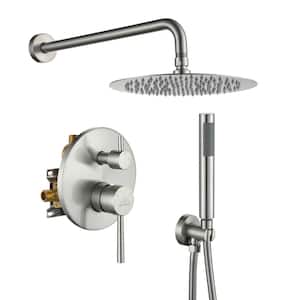 2-Function 10 in.Wall-Mounted Round Shower System with Handheld Shower in Brushed Nickel