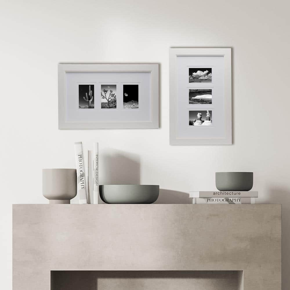 Glossy White Wood Collage Wall Frame for 3 Photos