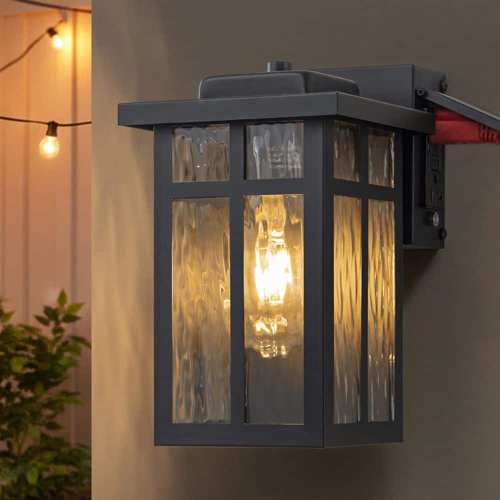 1-Light Black Outdoor Wall Lantern Sconce with Water Glass and GFCI Outlet (1-Pack) price history on PriceWatchPro