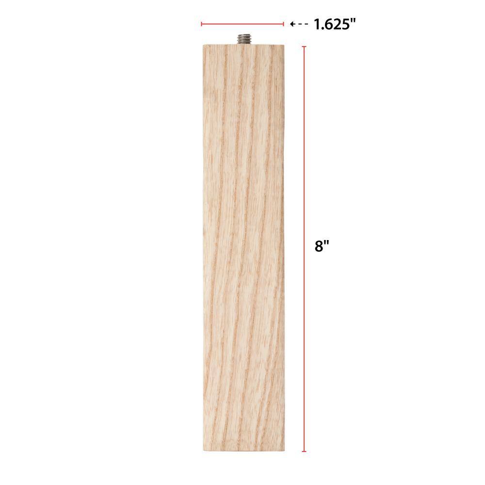 Natural Ash Wood Parsons Table Leg with Hanger Bolt, 8 in.