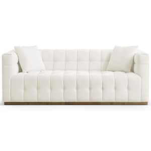 Jalene 85 in. W Square Arm Mid Century Modern Chesterfield Boucle Fabric Sofa in Ivory (Seats 3)