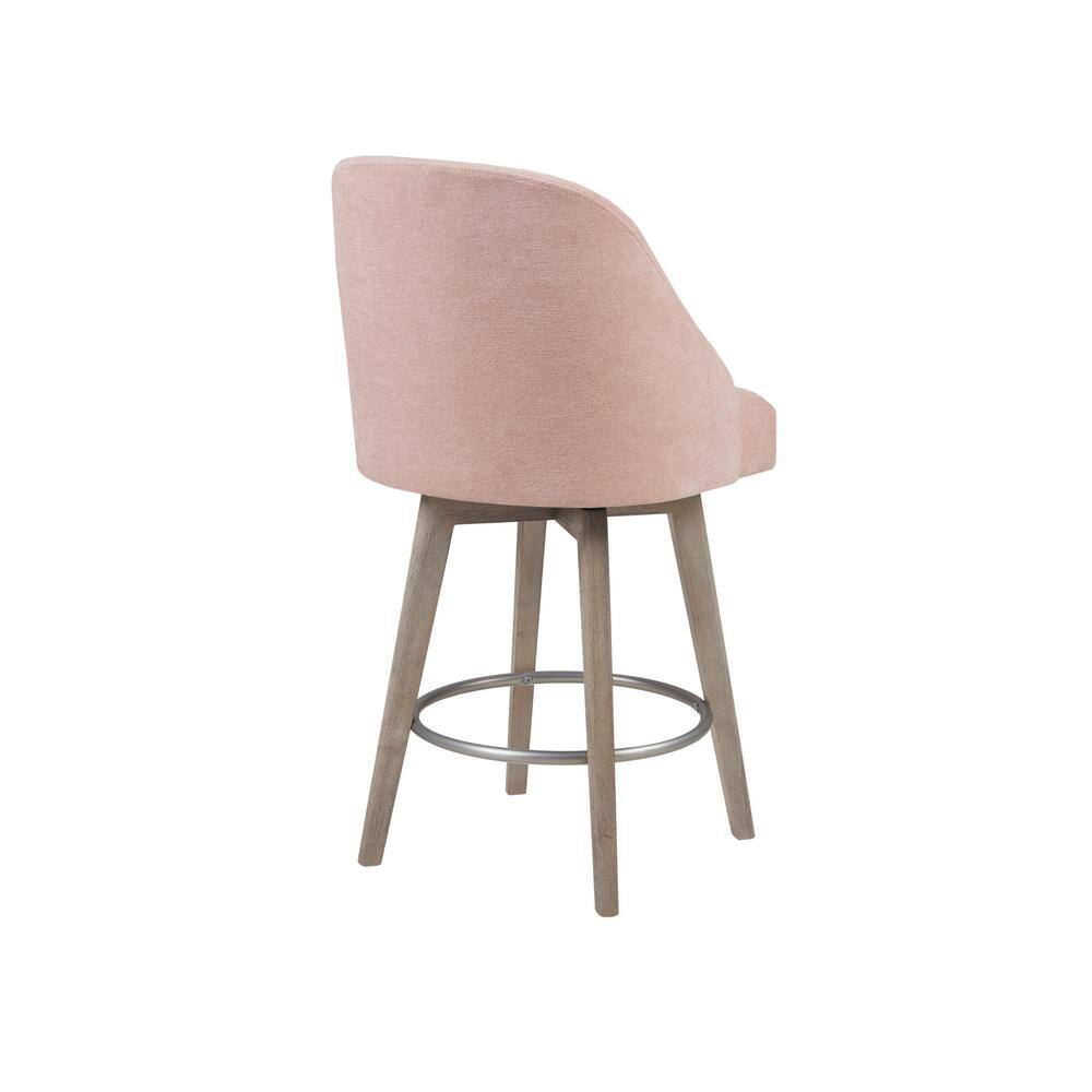 Pearce Elegant Pink Swivel Counter Stool with Reclaimed Grey Wood Legs