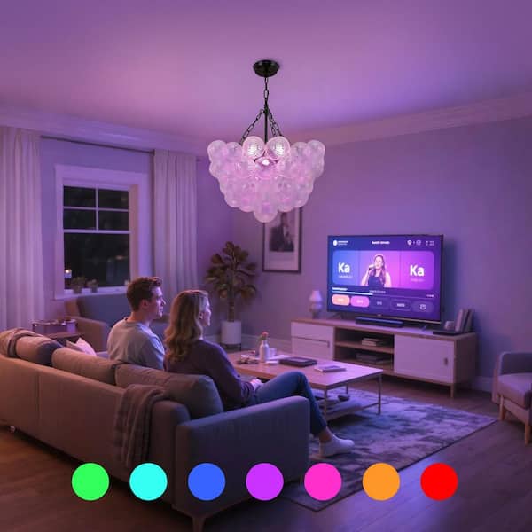 YANSUN 1-Light Black Bubble Ball Glass Integrated LED Chandelier