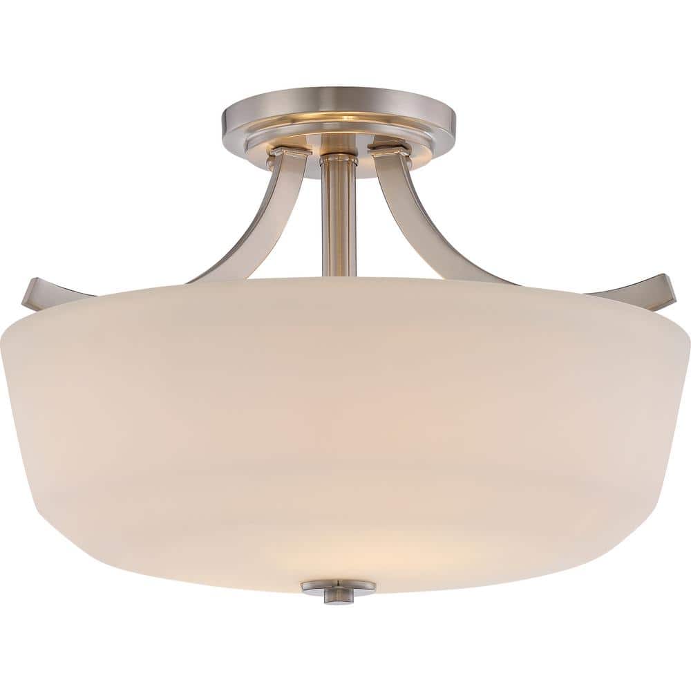 Contemporary 15'' Brushed Nickel Semi-Flush Mount Light with Frosted Glass