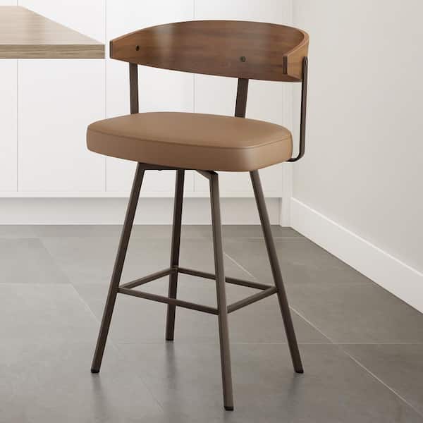 Amisco Quinton 25.25 in. Tan Faux Leather/Dark Brown Metal Counter Stool