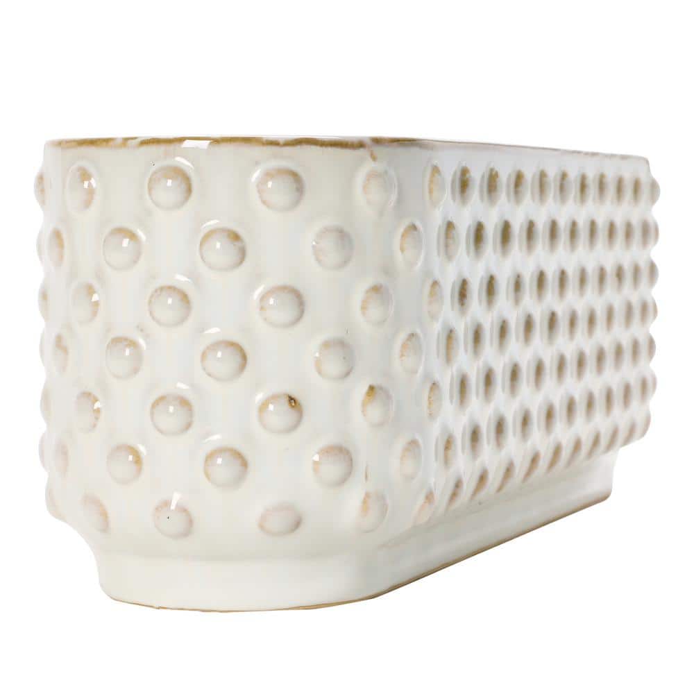 White Stoneware Hobnail Window Planter with Reactive Glaze Finish