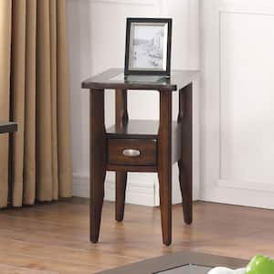 Hosea 14 in. Dark Walnut Rectangle Glass Side Table with 1-Drawer