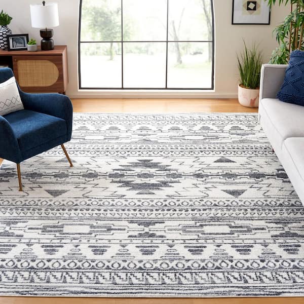 Layla 8 ft. x 10 ft. Ivory/Gray Aztec Striped Area Rug