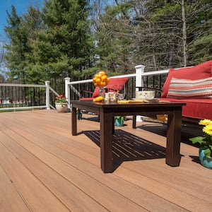 Symmetry 1 in. x 5-1/4 in. x 1 ft. Warm Sienna Grooved Edge Capped Composite Decking Board Sample
