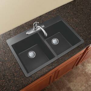 Radius Drop-in Granite 33 in. 2-Hole Equal Double Bowl Kitchen Sink in Grey