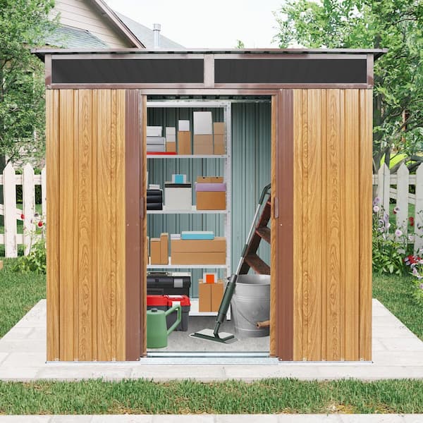 Outdoor Storage Shed 6 ft. W x 5 ft. D Metal Shed with Window and Foundation Brown (30 sq. ft. )