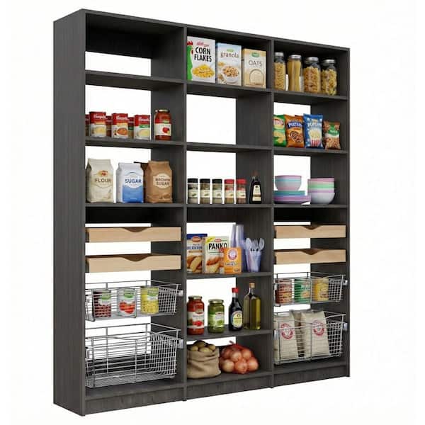 Alto Pantry Collection 58.5 in. W Grey Wall Mounted Shelf Tower and 2-Shelf Towers w/ Pull Outs Wood Closet System