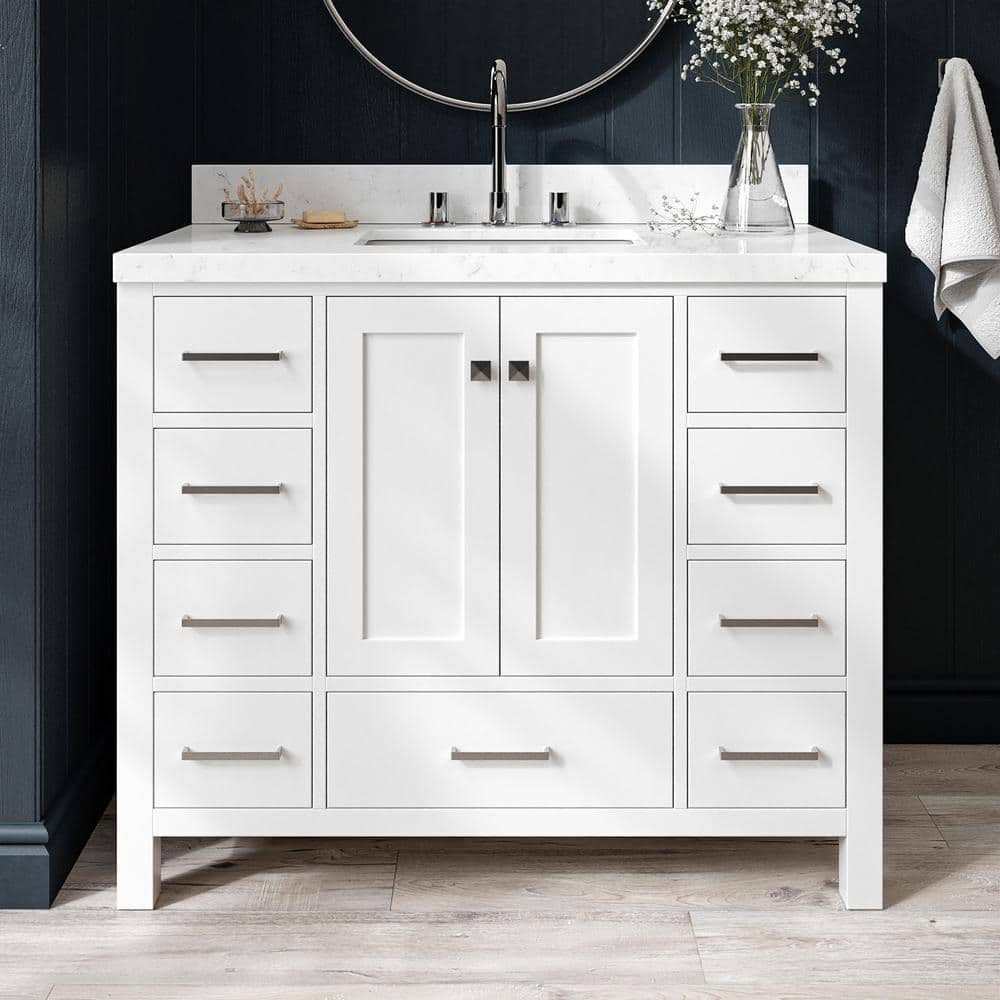 Cambridge 42" White Single Freestanding Vanity Cabinet