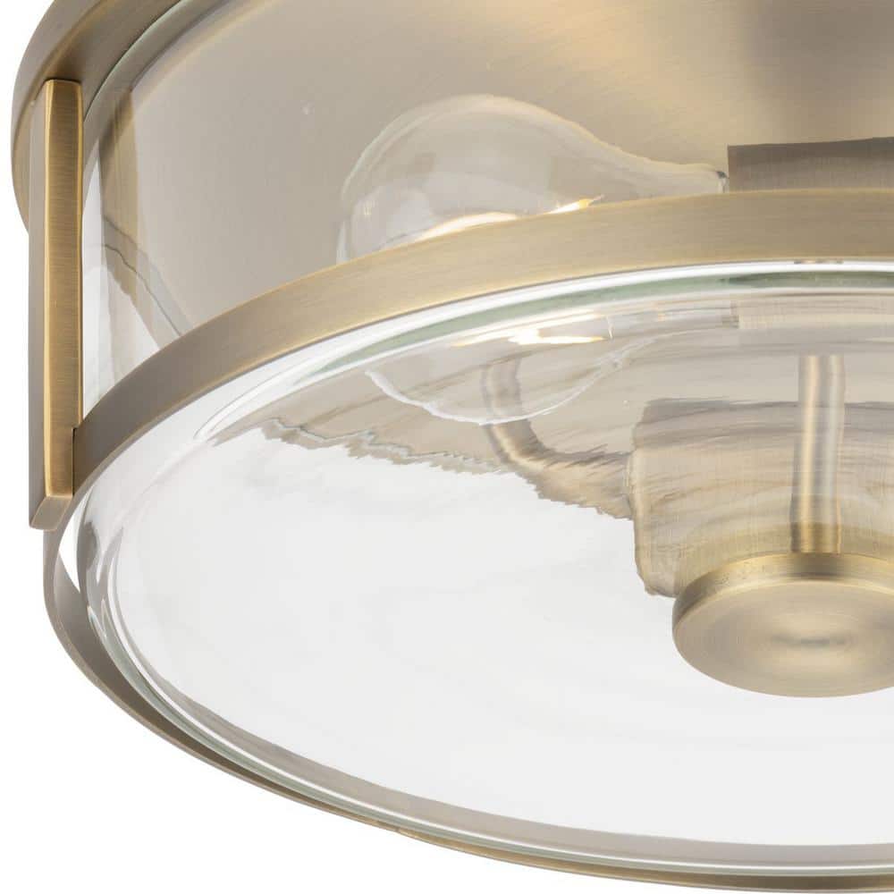 Gilliam Vintage Brass Flush Mount with Clear Curved Glass