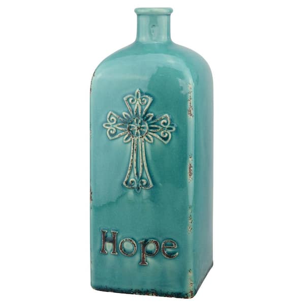 Stonebriar Collection 12 in. Ceramic Hope Vase in Worn Turquoise