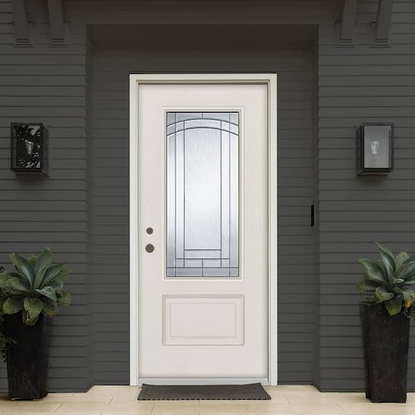 36 in. x 80 in. Chatham Right-Hand Patina Finished Fiberglass Mahogany Woodgrain Prehung Front Door