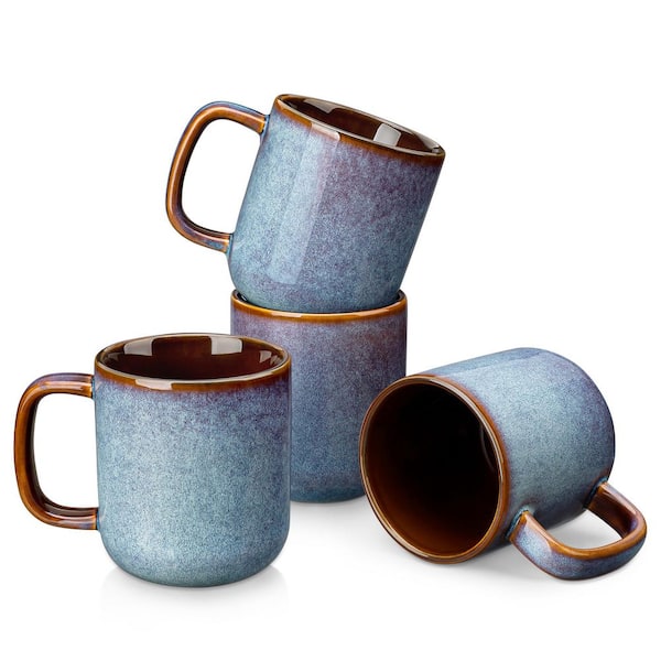 16 oz. Grayish-blue and Golden-bronze Stoneware Mug (Set of 4) Coffee Mugs Tea Coffee Cups Dishwasher and Microwave Safe
