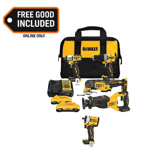 20V MAX Lithium-Ion Cordless 4-Tool Combo Kit and ATOMIC Brushless 1/2 in. Impact Wrench w/ (2) 4 Ah Batteries & Charger