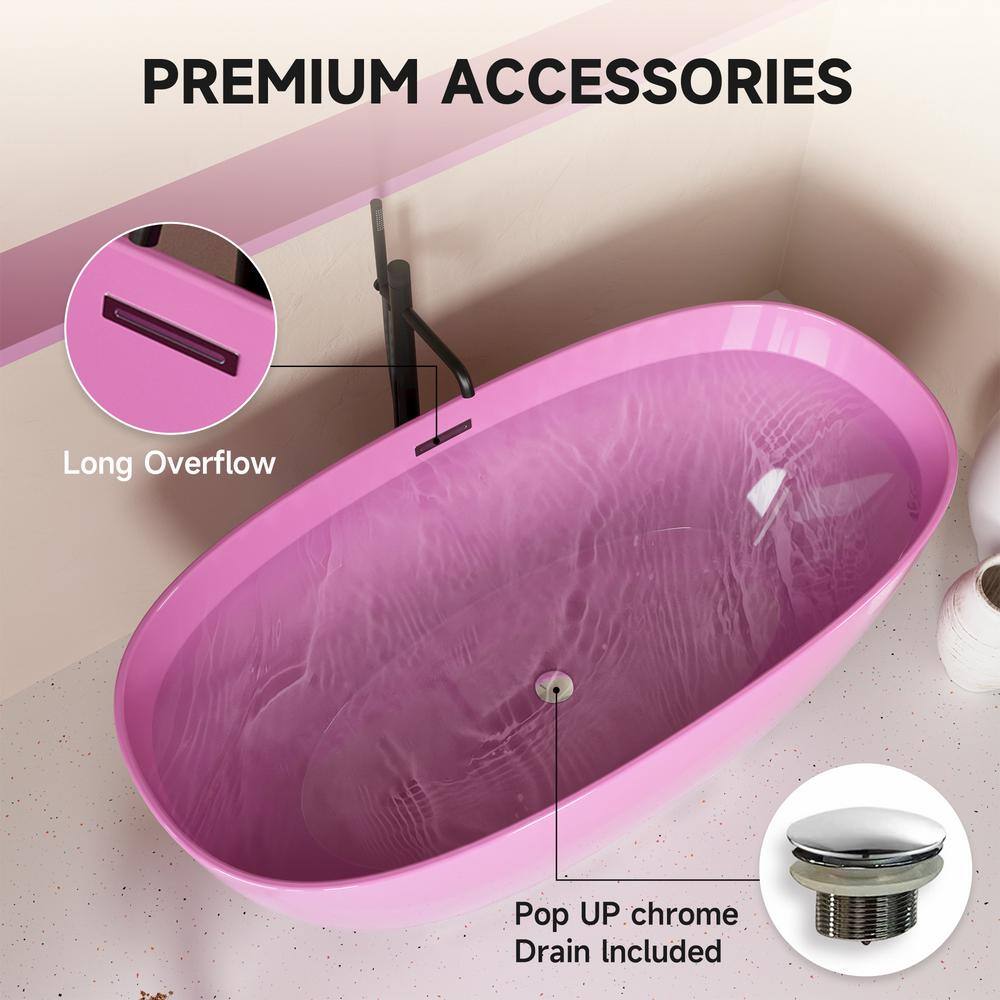 60'' Pink Acrylic Freestanding Double Slipper Bathtub