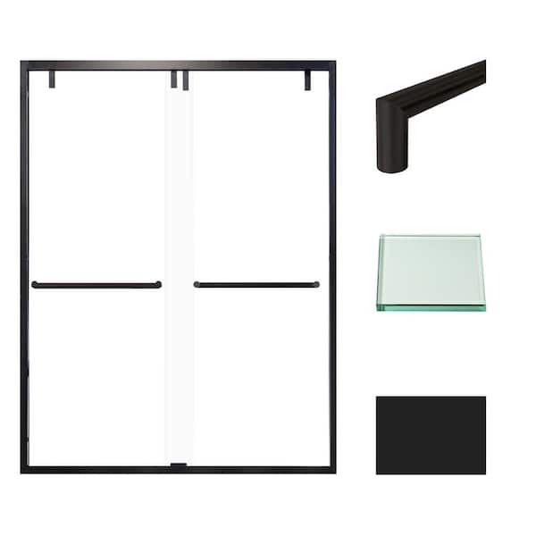 Transolid Eden 60 in. W x 80 in. H Sliding Semi-Frameless Shower Door in Matte Black with Clear Glass