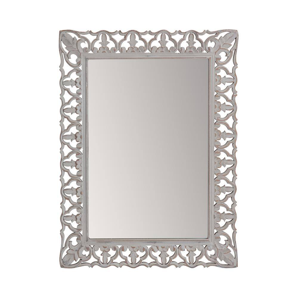 Calie Distressed Grey 25" Ornamental Wood Wall Mirror