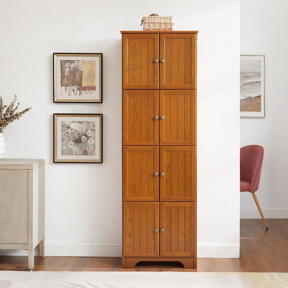 Cherry 72.40 in. H Tall Storage Cabinet with 8 Doors and 4 Shelves