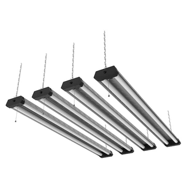 DYMOND 4 ft. 300- Watt Equivalent Integrated LED Metal Plated Shop Light Pull Chain 4000K 5500 Lumens Linkable (4-Pack)