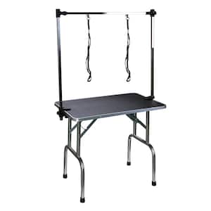 Black Wood Stainless Steel High Quality Folding Pet Grooming Table Stainless Legs Arms Black Rubber Top Storage Basket
