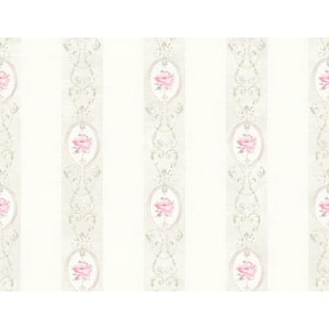 Flower Stripe LightGrey and Rose Paper Non-Pasted Strippable Wallpaper Roll (Cover 60.75 sq. ft.)