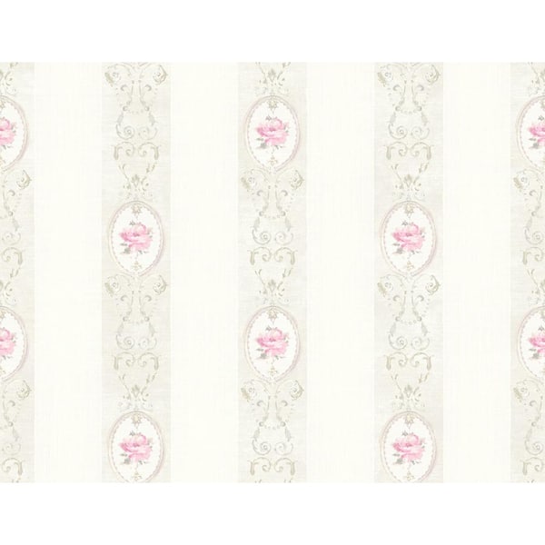 CASA MIA Flower Stripe LightGrey and Rose Paper Non-Pasted Strippable Wallpaper Roll (Cover 60.75 sq. ft.)