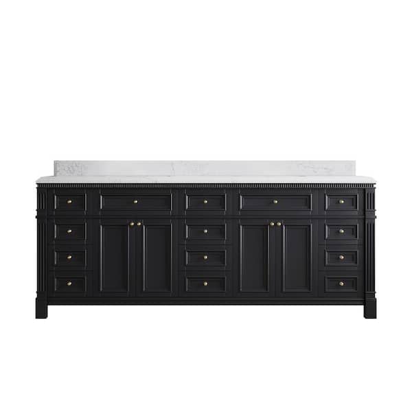 Willow Collections Paris 84 in. W x 22 in. D x 36 in. H Double Sink Bath Vanity in Black with 1.5 in. Empira White qt. Top