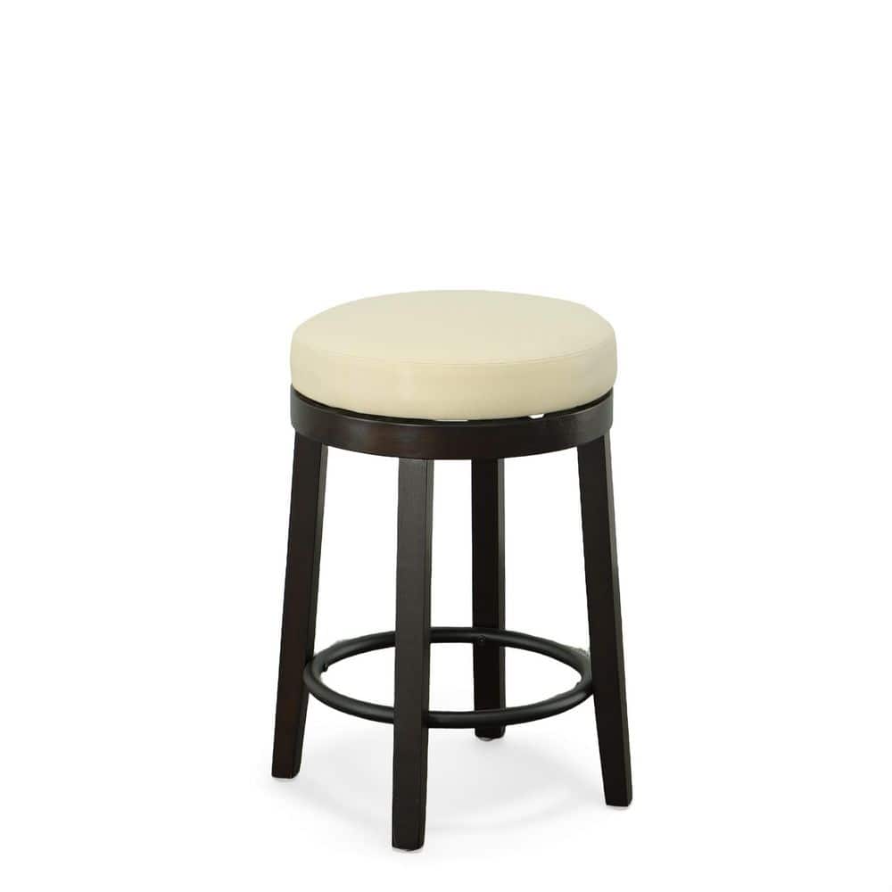 Era 24" Cream and Espresso Swivel Leatherette Counter Stool, Set of 2
