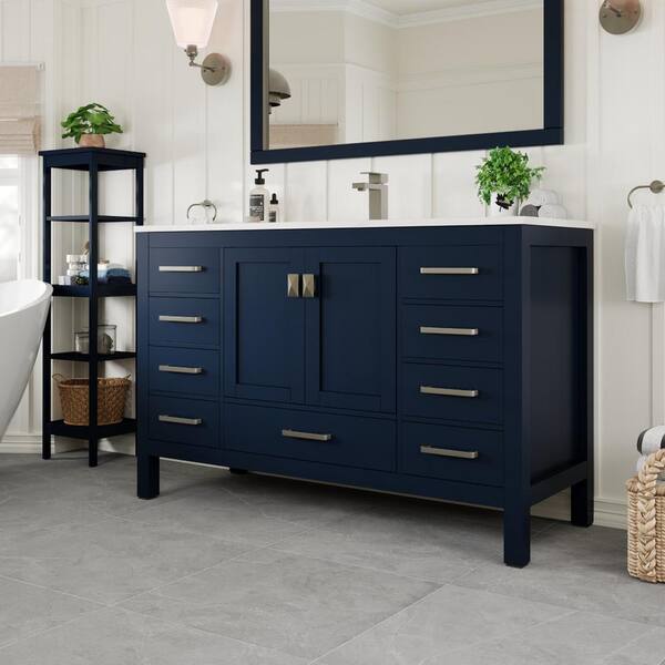 Eviva London 54-in Blue Undermount Single Sink Bathroom Vanity with White Quartz Top