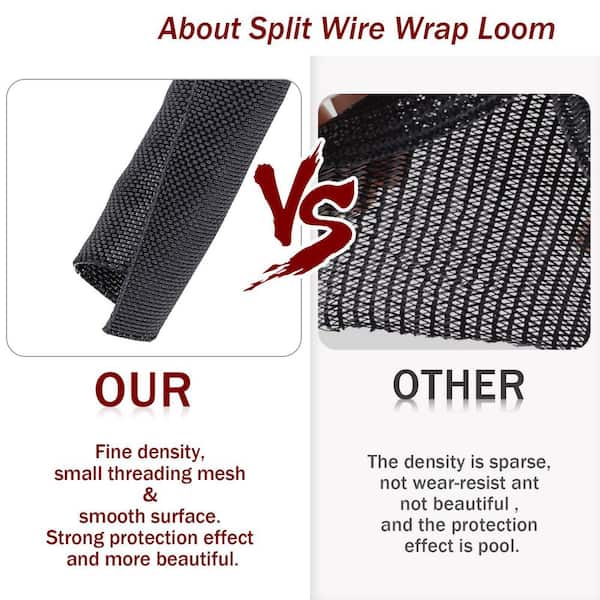 25ft 1/2 in. Braided Cable Management Sleeve Self-Wrapping Split Wire Loom Cord Protector Black SNSA10IN586 - The Home Depot 25ft 1/2 in. Braided Cable Management Sleeve Self-Wrapping Split Wire Loom Cord Protector Black SNSA10IN586 - The Home Depot