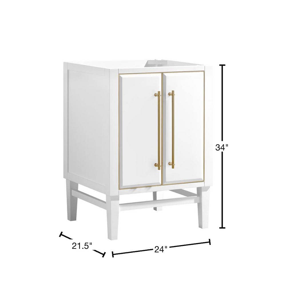 Mason 24'' White Solid Wood Vanity Base with Gold Trim