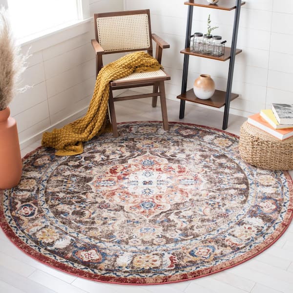Bijar 7 ft. x 7 ft. Round Brown/Rust Border Floral Distressed Area Rug