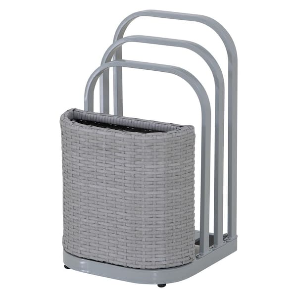 Sunjoy 16 in. Rust-proof Aluminum Pool Float Storage Rack, Wicker Poolside Floating Storage basket, Pool Float Caddy Grey