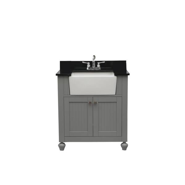 Unbranded 31 in. W x 19 in. D x 38 in. H Vanity in Gray with Black Granite Top with Farmhouse Sink in White