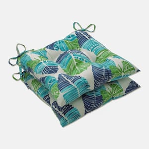 Floral 19 in. x 18.5 in. Outdoor Dining Chair Cushion in Blue/Green/Tan (Set of 2)