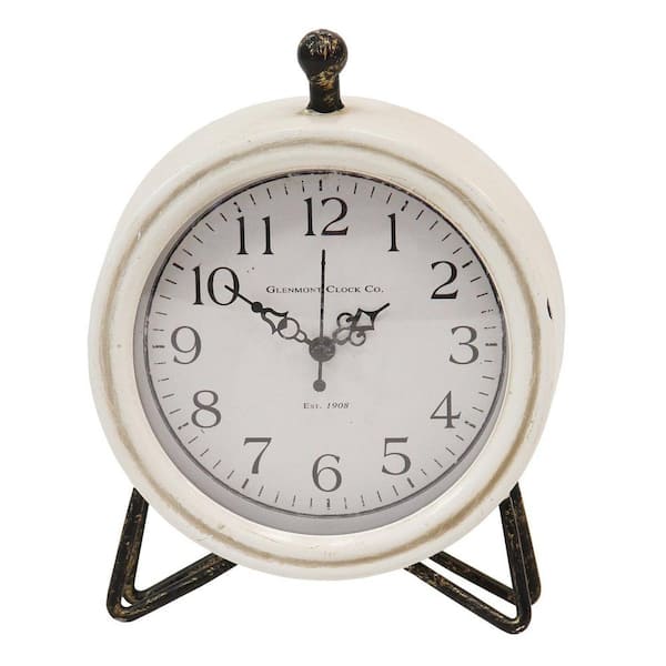 HomeRoots Victoria Abstract White Metal and Wood Table Clock