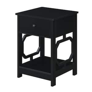 Omega 15.75 in. Black Standard Height Square Wood Top End Table with Drawer and Shelf