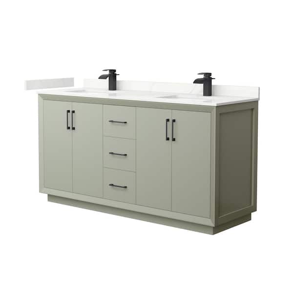 Wyndham Collection Strada 66 in. W x 22 in. D x 35 in. H Double Bath Vanity in Light Green with Giotto Quartz Top