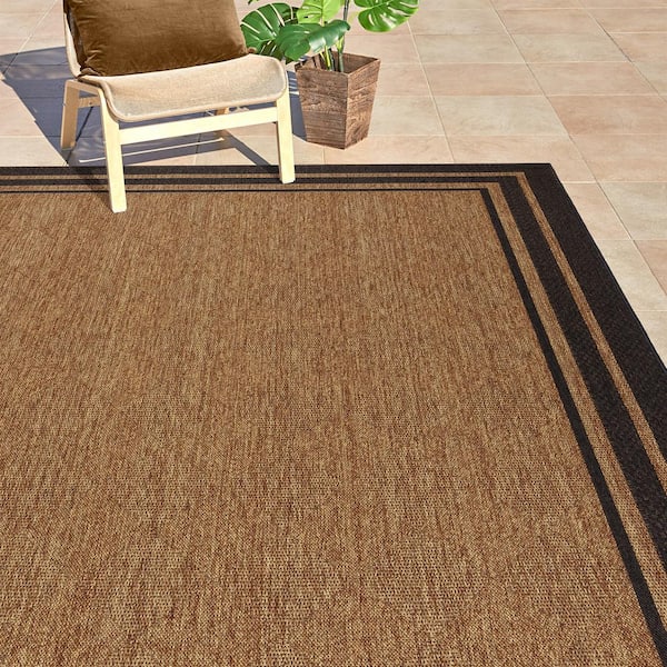 Paseo Soroa Chestnut/Black 5 ft. x 7 ft. Border Indoor/Outdoor Area Rug