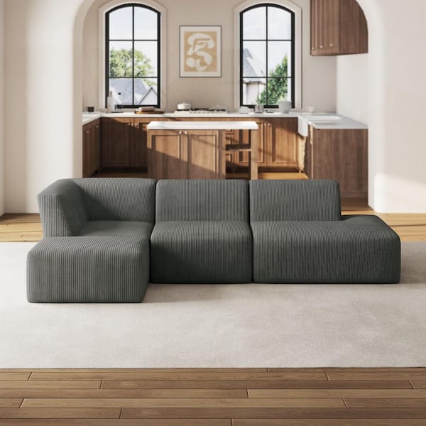 121.15 in. Square Arm 4-Piece Corduroy Modular Free Combination Sectional Sofa in Gray with Ottoman