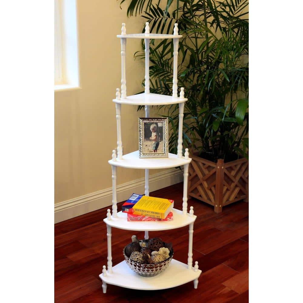 5-Tier Corner Decorative Shelving Rack in White - thumbnail 4